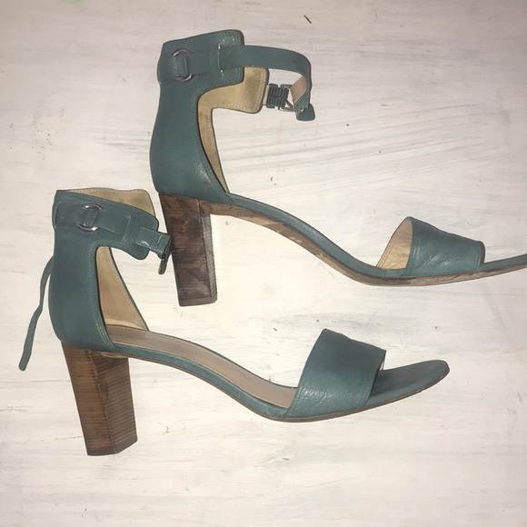 teal block heels